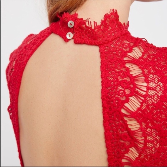 Free People Red Lace High Neck Open Back Dress - Picture 3 of 3